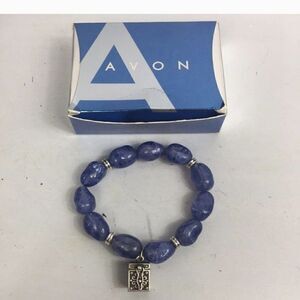 Avon 2004 Serenity Prayer Stretch  Bracelet Glass Beads Silver Prayer Box